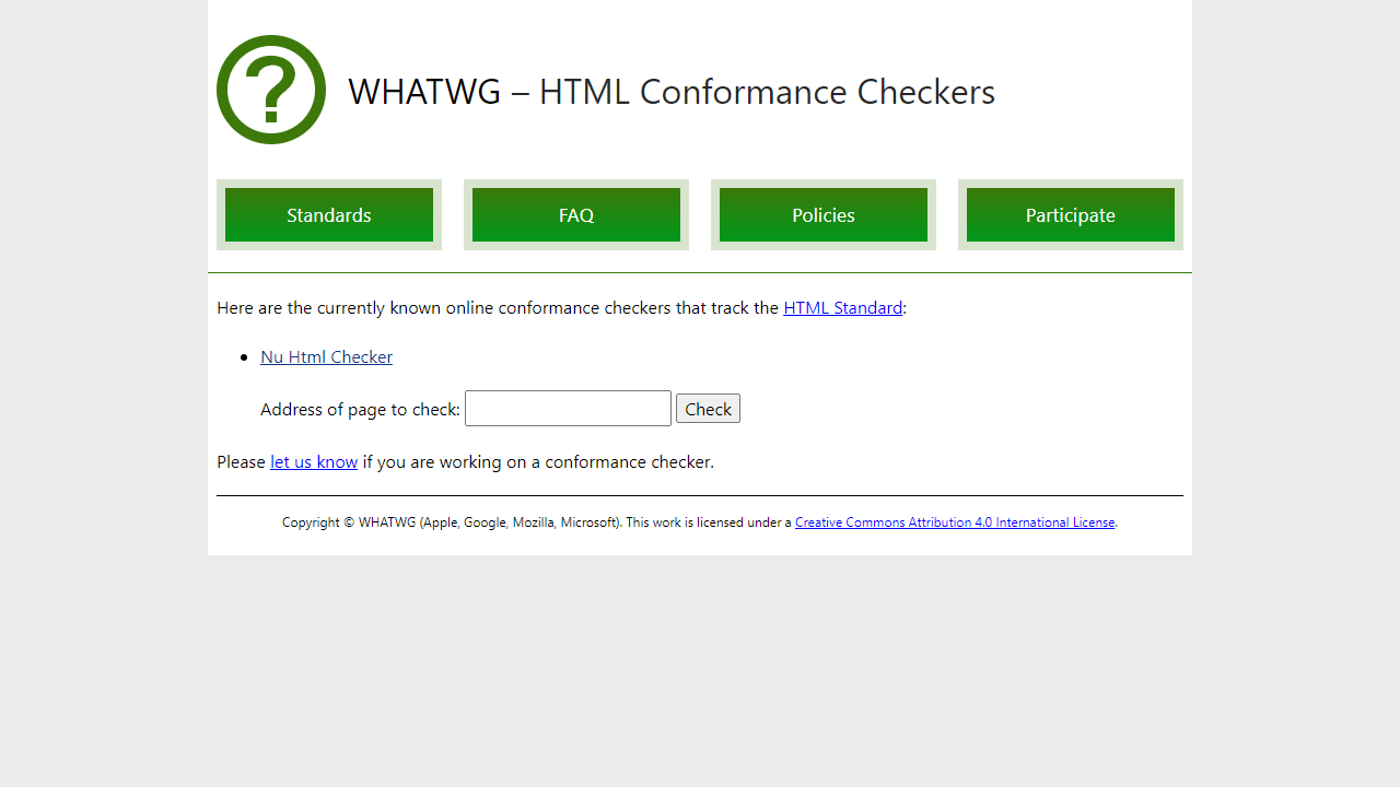 HTML Conformance Checkers — WHATWG