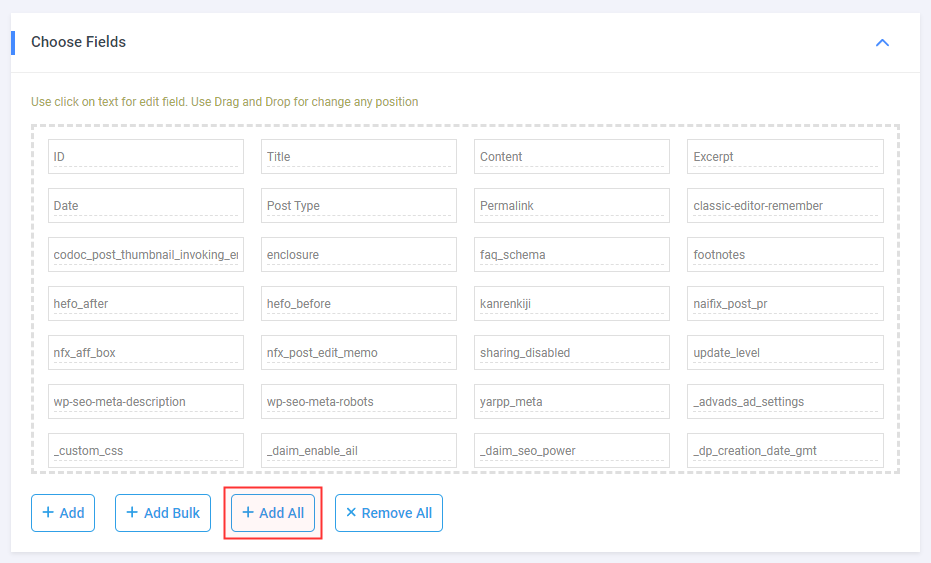 WP Import Export Lite Choose
Fields