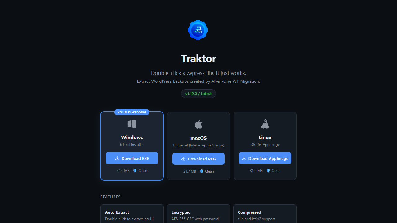 Traktor ダウンロード画面